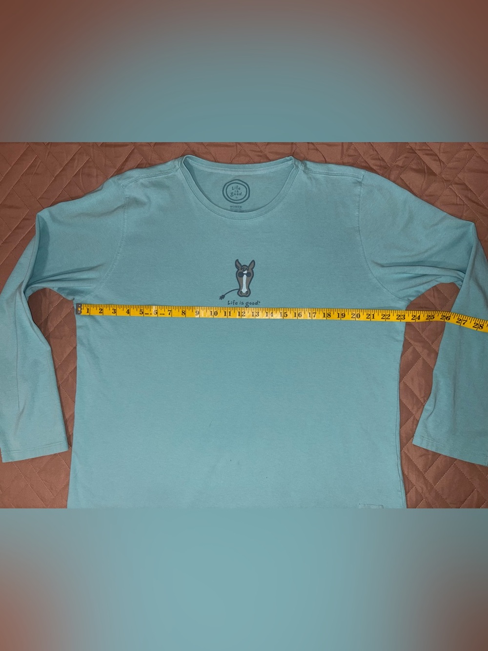 Life Is Good Horse Tee Aqua Teal Turquoise Long Sleeve Ladies XL - Picture 9 of 11